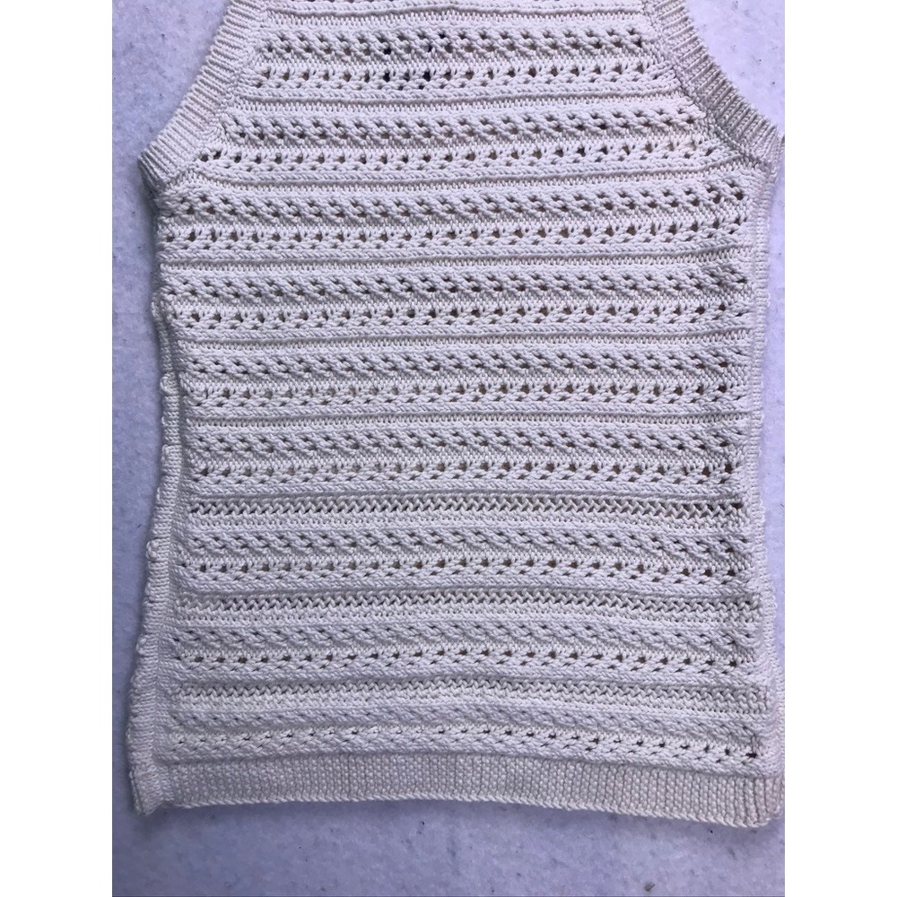 Banana Republic Organic Cotton Sweater Tank Womens Small Cream Crochet Knit - Picture 9 of 10